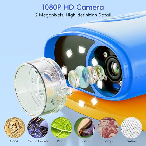 Temodu Kids Microscope 2.0" Screen 1000X Digital Microscope for Kids, Mini Pocket Handheld Microscopes for Children Birthday Festival Gift, Science Education Fun Toys for Boys Girls Ages 4-12 (Blue) - color: Blue