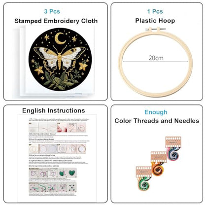 Konrisa Stamped Embroidery Kit with Butterfly Scenery Book Flower Pattern, Embroidery Starter Kit DIY Sewing Practice, Cross Stitch Kit,Set of 3 - color: flower book