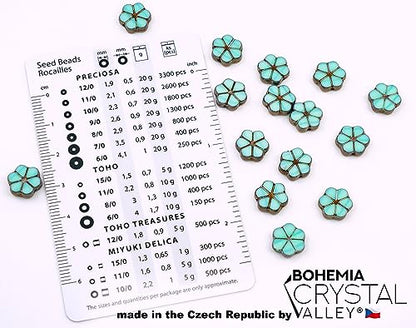 Bohemia Crystal Valley Czech Glass Beads & Japaneese TOHO Seed for Jewelry Making Set - 4 Gentle Distinct Colors Beads: Table Cut Flowers, Fire Polished Faceted 4mm, 2X Rocailles Mix Teal Pink Beige - color: Different Turquiose