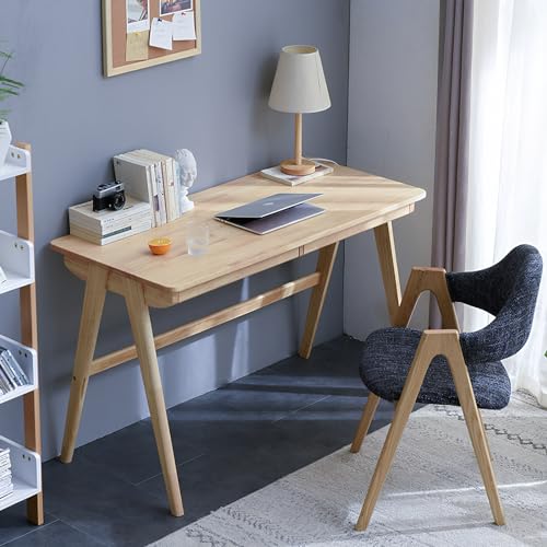 Computer Desk with Drawers, Solid Wood Writing Desk, Mid Century Modern Home Office Desks, Oak Study Table, Small Desk for Bedroom, 29.1 H x 39.4 W x 21.7 D Inches, Natural - color: Natural