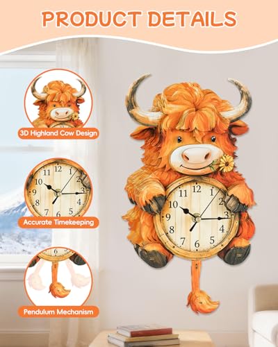3D Puzzles for Adults-Wooden Highland Cow Clock Puzzle DIY Clock Model Kit
