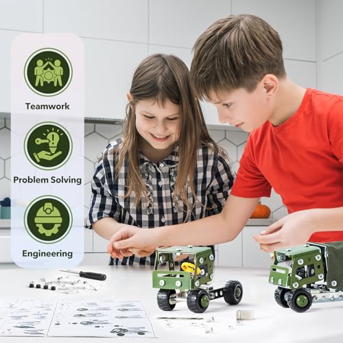 Military Truck STEM Building Toy Set,Metal Model Car Kits to Build for 8+