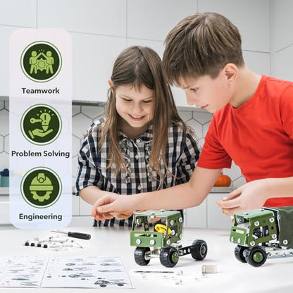 Military Truck STEM Building Toy Set,Metal Model Car Kits to Build for 8+