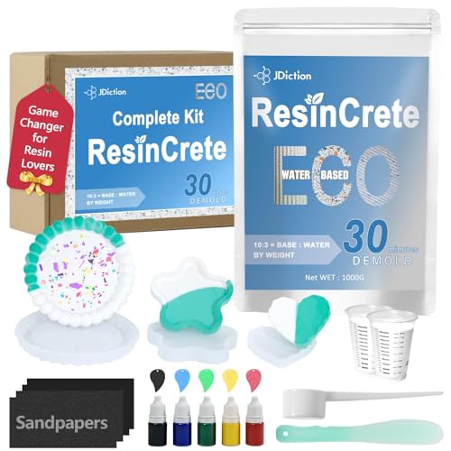JDiction ResinCrete Kit, Complete Kit Easy for Beginners, 20-30Minutes Demold, Include Water-Based Eco-friendly Casting Powder, Mold & Pigment, Easy Mix for Beginners DIY Home Decor