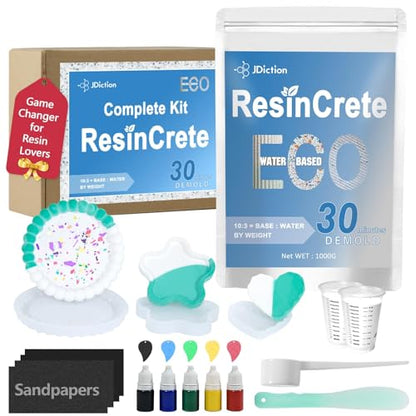 JDiction ResinCrete Kit, Complete Kit Easy for Beginners, 20-30Minutes Demold, Include Water-Based Eco-friendly Casting Powder, Mold & Pigment, Easy Mix for Beginners DIY Home Decor