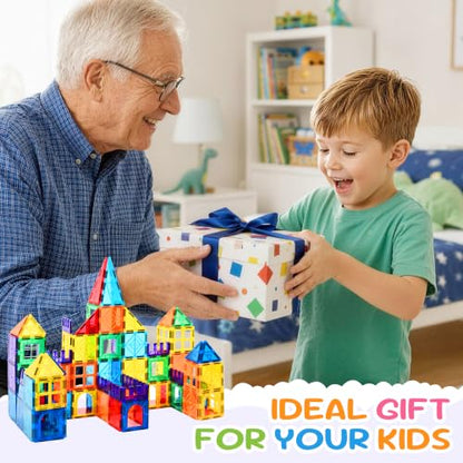 cossy 100 Pcs Magnetic Tiles, Magnet 3D Building Blocks Set with 2 Cars - size: 100 PCS