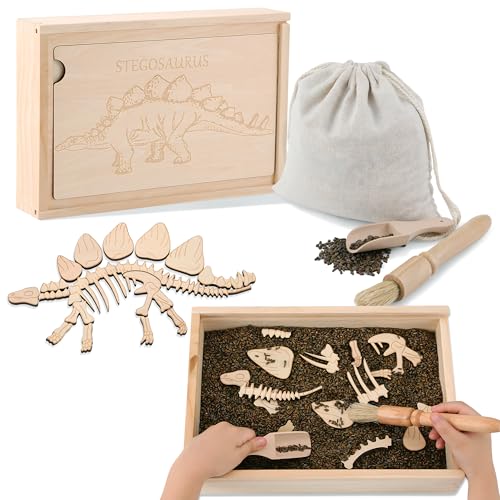Dino Excavation Archaeology Dig Kit, Fossil Digging Kit for Kids, Dinosaur Skeletons Bones Puzzle Game with Wooden Storage Box, STEM Toys for Boys and Girls (Stegosaurus) - color: Stegosaurus