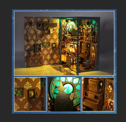 DIY Book Nook Kit Magic - Wizard and Cat Book Nook Kits for Adults, 3D Wooden Puzzle Miniature Fantasy Witch Potion Room Theme Bookshelf Decor, Creative DIY Craft for Teens - style: Magic Collection House