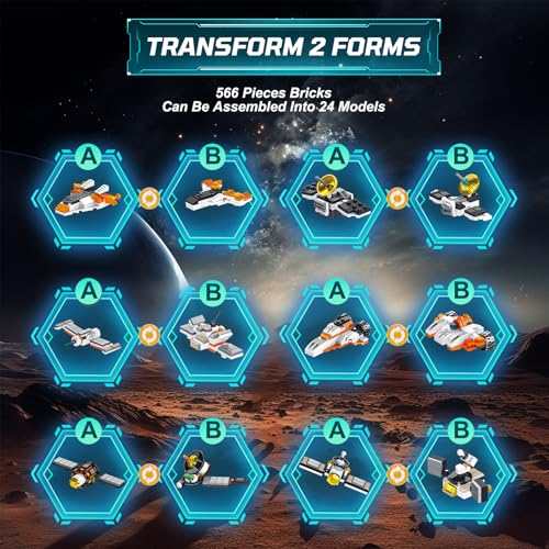 Mars Rover Building Blocks Set for Boys Ages 6-12, 25-in-1 Space Toys for Kids to Assemble a Big Mars Rover or 12 Small Different Space Probe, Best Present for Boys and Girls Aged 8-14 (556PCS)