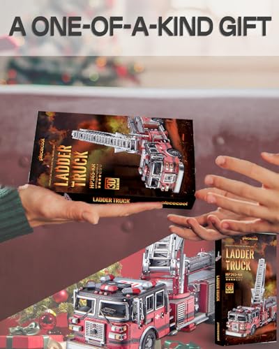 Piececool 3D Metal Puzzles for Adults, Ladder Truck Fire Engine Model Kits Building, Challenge to Assemble DIY Craft Kits, Best Birthday 354 Pcs - style: Ladder Truck