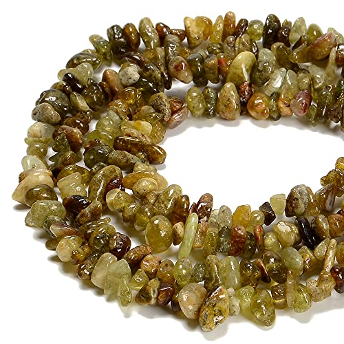 5-8mm Natural Green Garnet Gemstone Chips Healing Gravel Bracelets Necklace Kit Irregular Tumble Stone Beads DIY Crafts Design Jewelry Making 32" - color: Green Garnet