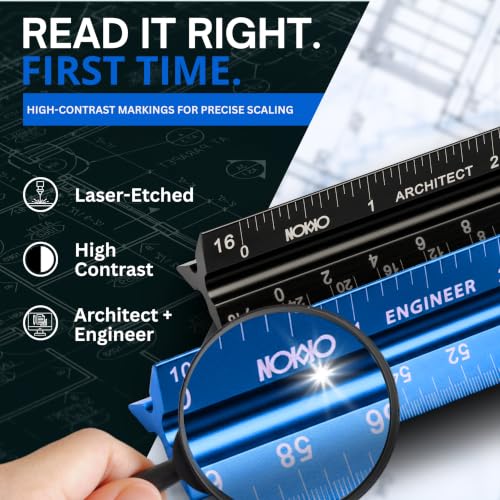 Architectural Scale Ruler and Engineering Scale Ruler Set, 12-Inch, 3-Piece - color: Black Architect / Blue Engineer