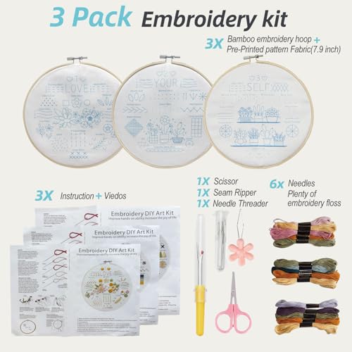Embroidery Kit for Beginners,Learn 37 Stitches with Instructions & Video - color: 37 Different Stitches