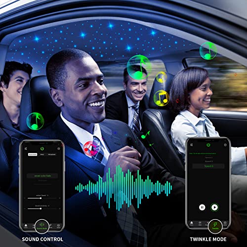 AMKI 16W Starlight Headliner Kit Twinkle+Sound Activated 350pcs 0.03in 6.5ft Cable End Glow Fiber Optic Light APP/Remote Control RGBW Starlight Box for Car Home Star Ceiling Decor - size: 350 pcs*0.03in*6.5ft