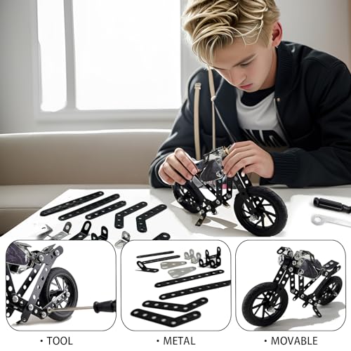 Metal Model Motorcycle Kits - 117 Pcs Erector Sets for Boys Age 8-12, Motobike Building Toys, STEM Kits for Kids Age 8-10, Assembly Car Project for 14 and Up, Gifts for 15 16 Year Old Boys and Adults - style: model motorcycle