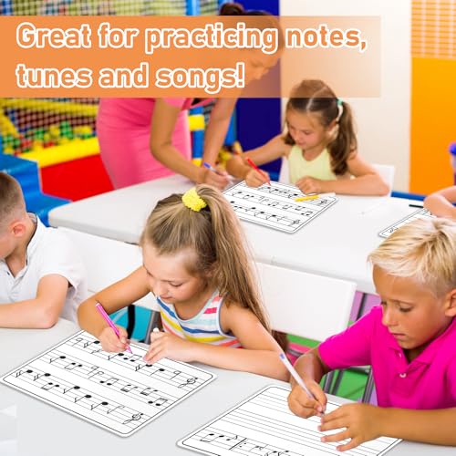 24Pcs Dry Erase Music Staff Lap Boards for Student Reusable Musical Notes Double Sided Erasable Cardboard Music Note Whiteboard for Musical Teacher Classroom Homeschool Portable Teaching Tool 12" x 9" - style: Staff Writing Notes