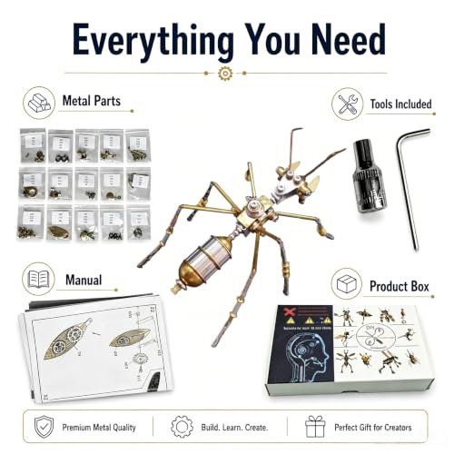 3D Steampunk Mechanical Insect Ant Puzzle Kit - DIY Metal Assembly Model for Adults 160+ Pcs 3-Star Difficulty STEM Craft Unique Desktop Decor Gift for Men Hobbyists (Ant B) - style: Ant B