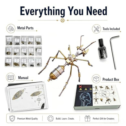 3D Steampunk Mechanical Insect Ant Puzzle Kit - DIY Metal Assembly Model for Adults 160+ Pcs 3-Star Difficulty STEM Craft Unique Desktop Decor Gift for Men Hobbyists (Ant B) - style: Ant B