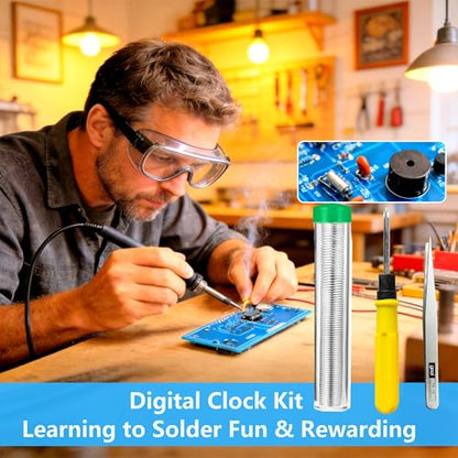 DIY Alarm Clock, Soldering Practice Kit with Solder Wire, Screwdriver, Tweezer, 4-Digit LED Digital Clock Kit