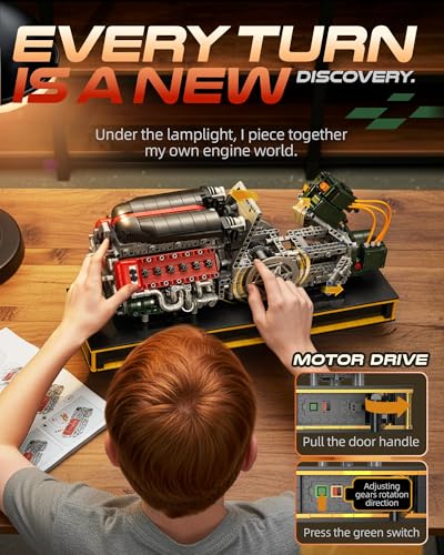 V12 Engine Kits That Runs with Motor & Battery for Adults Age 14+,2322PCS - color: Style 3