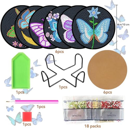 Vcekract 6 Pcs Butterfly Diamond Art Coasters Kit for Adults - color: Butterfly Coasters