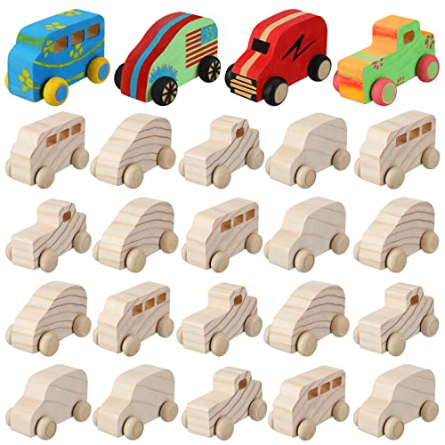 Chivao 24 Pcs Unfinished Wooden Cars, Kids Paintable DIY Toys,Novelty Style - color: Novelty Style