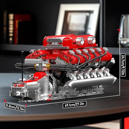 Mould King V12 Engine Model Kit That Runs, MOC Engineering Model Building Kit with Battery and Motor, 3472 PCS STEM Engineering Building Blocks for Adults - color: Red