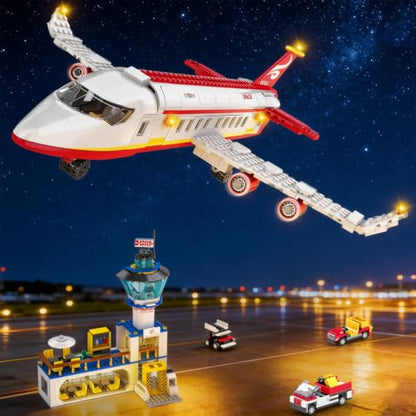 WINGIFT 880 Pcs City Airport Passenger Terminal Building Set, 6 in 1 Airplane Building Blocks Toy, STEM Aircraft Bricks with Shuttle Bus,Luggage Cart,Planes Model Toys Gifts for Boys Girls Ages 6-12+ - color: Red