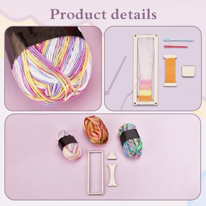 AHANDMAKER 2 Sets Weaving Loom Kit Weaving Frame Set with Yarns,Rods,Combs,Shuttles 2.6 x 8 Inch Wood Bookmark Knitting Loom for Adults Weaving Lovers, Contains Enough Weaving Yarn