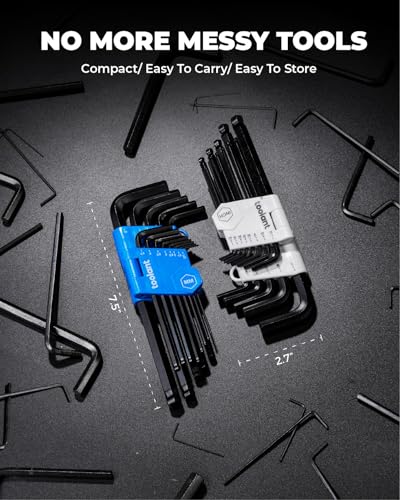 toolant Allen Wrenches Sets 26pcs(Metric&SAE), Long Arm Allen Wrench with Ball End, Metric Hex Key Set 1.27mm- 10mm, SAE Hex Key Set 3/64"- 3/8", Holder Design for Auto Maintenance and DIY Projects - size: 26PCS (Metric&SAE)