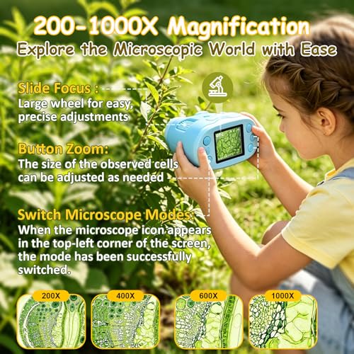 1000X Handheld Microscope for Kids 2.0" Screen 32GB Card Included - color: Blue