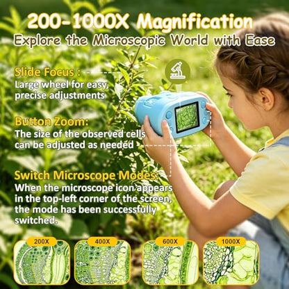 1000X Handheld Microscope for Kids 2.0" Screen 32GB Card Included - color: Blue