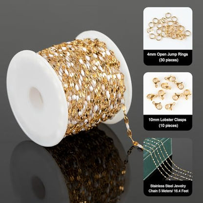 UMAOKANG Gold Plated Stainless Steel Jewelry Chain White Enamel Chains Bulk - color: Gold-White