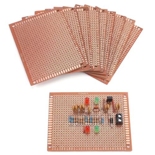 10 Pcs PCB Board Prototype Kit 90mm x 70mm Circuit Board Copper Strip Boards 744 Holes Perfboard Universal Printed Circuit Breadboard for DIY Soldering Electronic Experiment Projects