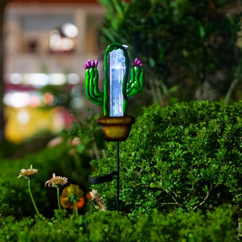Stargarden Solar Rain Gauge Outdoor, Cactus Solar Powered Rain Gauge - color: Cactus