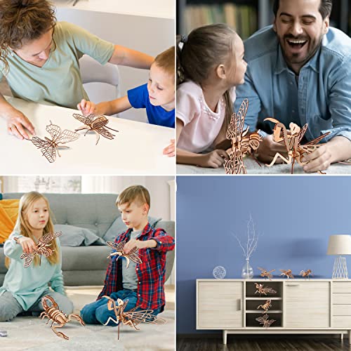 calary 3D Wooden Puzzle Simulation Animal Dinosaur Assembly DIY Model Toy for Kids and Adults,Set of 6 - style: E-Insect Assembly