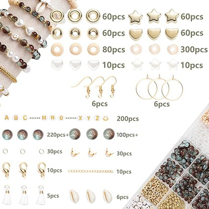 Xylise 6mm/8mm Crackle Glass Beads Bracelet Making Kit Crystal Glass Beads Jewelry Making Kit, Friendship Bracelet kit for DIY Crafts Gifts - color: Two-tone brown
