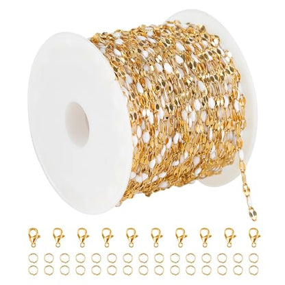 UMAOKANG Gold Plated Stainless Steel Jewelry Chain White Enamel Chains Bulk - color: Gold-White