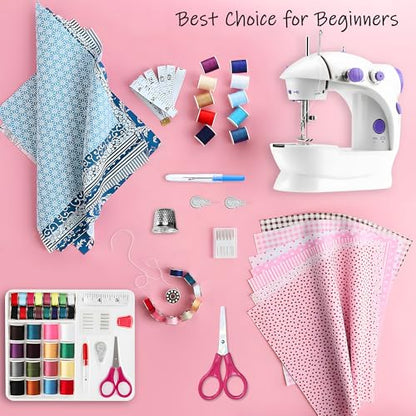 Mini Sewing Machine for Beginners-Maquina de Coser, Easy Automatic Sewing Machine with Extension Table, Household Electric Portable Sewing Tool with Sewing Kit, Small, for All Age, Kids or Adults - style: 202 Upgrade for Beginners