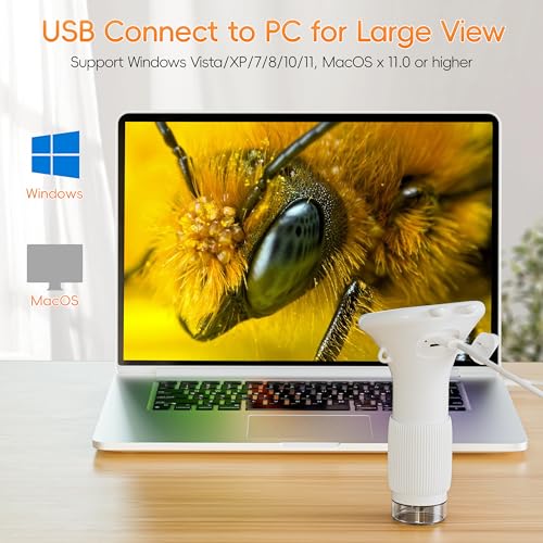 Microscope for Kids, SKYBASIC 2" IPS Screen 1000X Handheld Digital Microscopes HD Pocket Portable Mini USB Microscope Camera, PC Compatible, Science Edu Fun Birthday Gifts Toys for Children Students - color: White