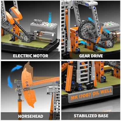 Mould King 17087 Oilfield Movable Building Sets, Engineering Display Model with Battery & Motor, Oil Source Technology Construction Blocks - style: Oil Well