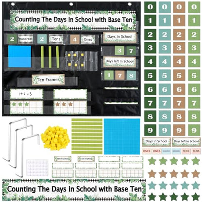 Greenery Back to Counting The Days with Base Ten Place Value Teaching Materials Counting for Activities Bulletin Board Home Decor - style: Greenery