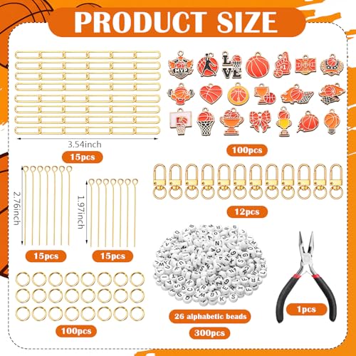 CraftyDream 558Pcs Basketball Charm Keychain Making Kit Name Bead DIY Craft - style: Basketball