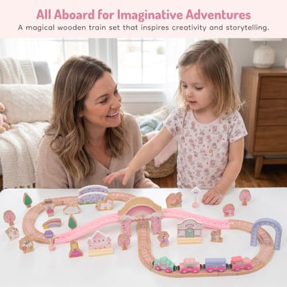 Wooden Train Set for Girls,46Pcs Train Track Railway for Toddlers