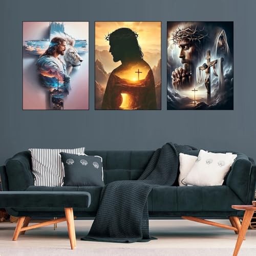 Axquilon 3 Pack Jesus Diamond Art Kits for Adults 12x16 inch - color: 3-Pack Jesus