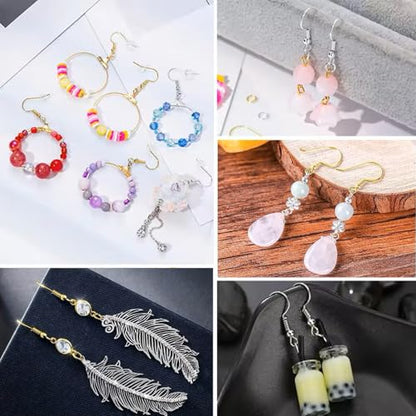 Hypoallergenic Earring Hooks, Ear Wires Fish Hooks, 600 Pcs Silver Earing Making Supplies Kit with Earring Backs and Jump Rings for DIY Jewelry Making (Silver) - color: Silver