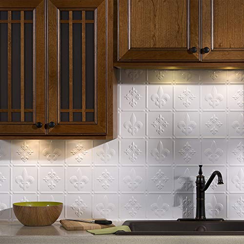FASÄDE Fleur-de-lis Decorative Vinyl Backsplash 15 sq ft Kit in Gloss White - color: Gloss White
