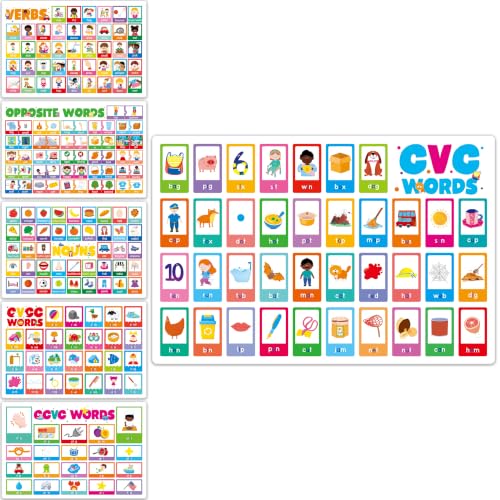 Non-Slip Placemats Washable Table Mat for Kids, 6 Pack - style: CVC, CVCC & CCVC Words