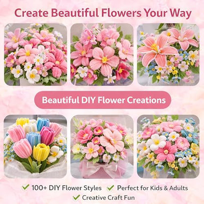 Party Rose 650PCS Pipe Cleaners Craft, Pipe Cleaner Bulk Flower Kit, 6 Colors Chenille Stems Flower Making Kit with Floral Wires, Gardening Tape, Stamens