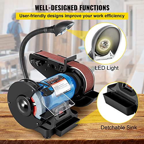 VEVOR 2IN1 2" Belt Grinder for Knife Making, 6" Belt Sander, 3450RPM Belt and Disc Bench Sander 90° Belt Holder with Sturdy Base and LED Working Lamp - size: 6" Grinder & 2" x 28" Belt Sander Combo